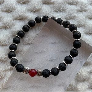 Black Lava Double Buddha Head Beaded Bracelet